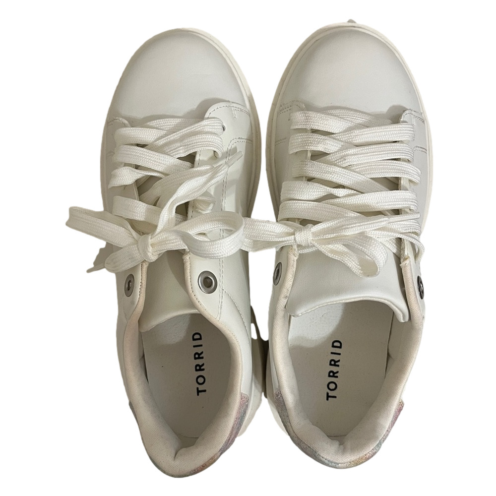 Torrid Platform Sneakers White Womens Size 7 WW Wide Width Glitter Sparkle